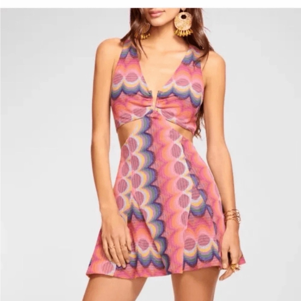 Ramy Brook Hana Dress Pink Multi-Color Wave Print Mini Dress